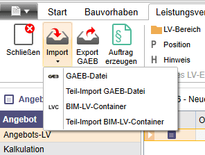 GAEB-Import Menü