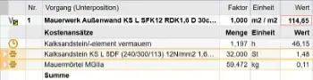Screen Kalkulation von Stoffkosten in nextbau