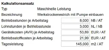 Screen Kalkulation maschineller Leistungen in nextbau